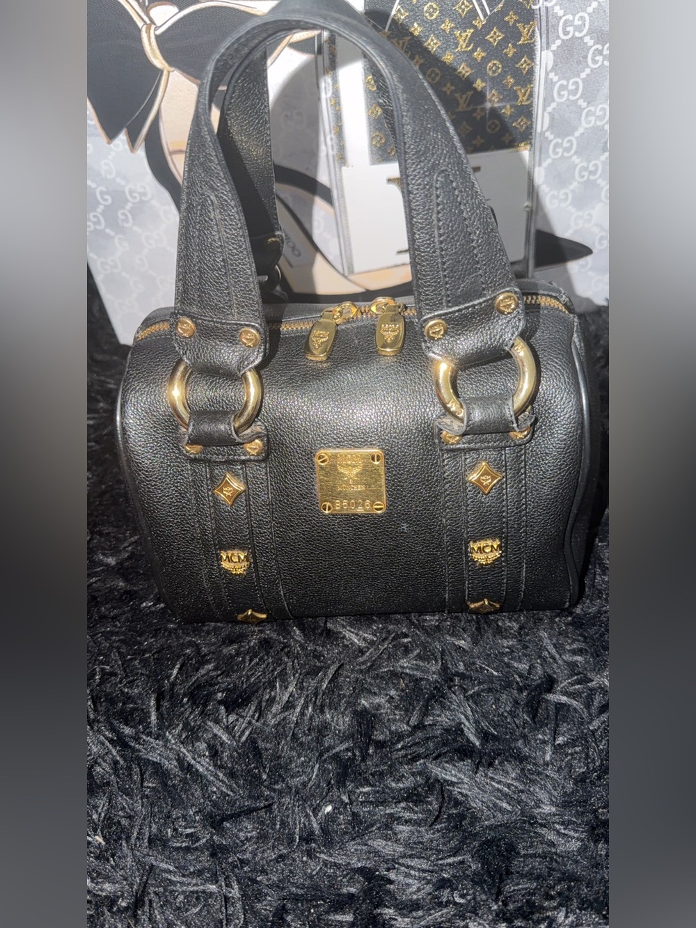 MCM Black Mini Barrel Satchel with Gold Hardware - Picture 2 of 8